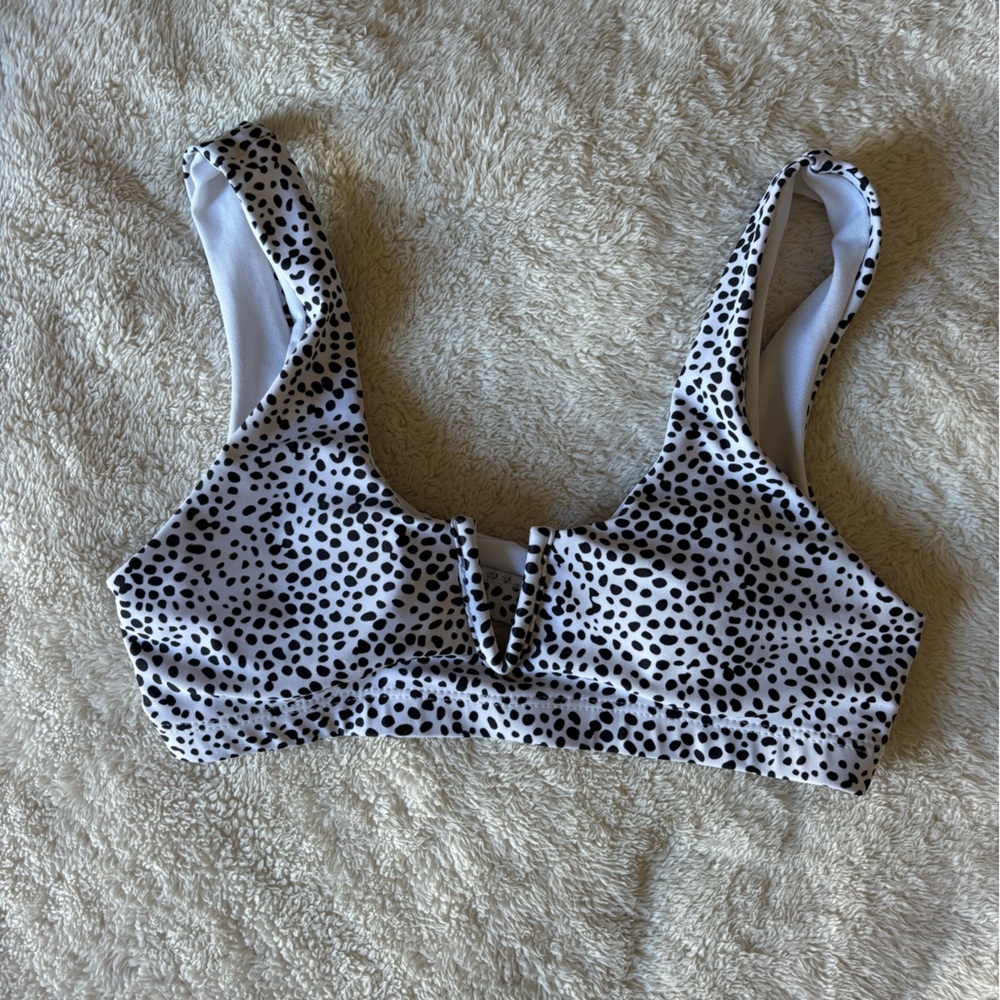 Black and white Dalmatian dot bikini top